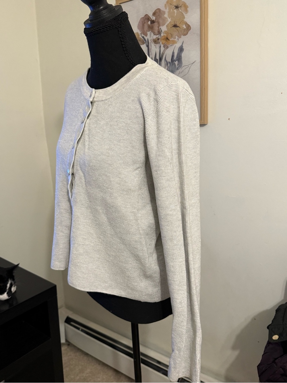 Cyrus XL Ivory Shimmer Knit Cropped Cardigan Pearl Buttons
